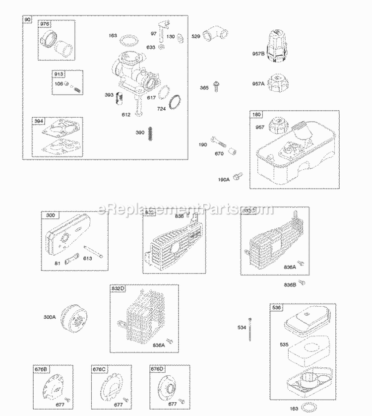 Air Cleaner Carburetor Exhaust System Fuel Supply Diagram and Parts List for 09T502-0124-H1  Briggs and Stratton Engine